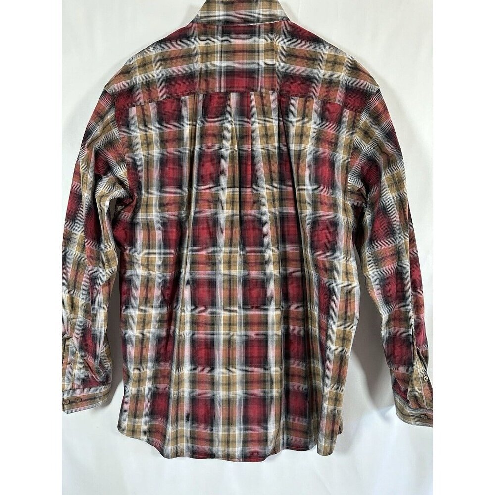 CINCH MEN'S XL 100 % COTTON PLAID RED/BROWN LONG SLEEVE COLLAR WESTERN SHIRT - Picture 3 of 9